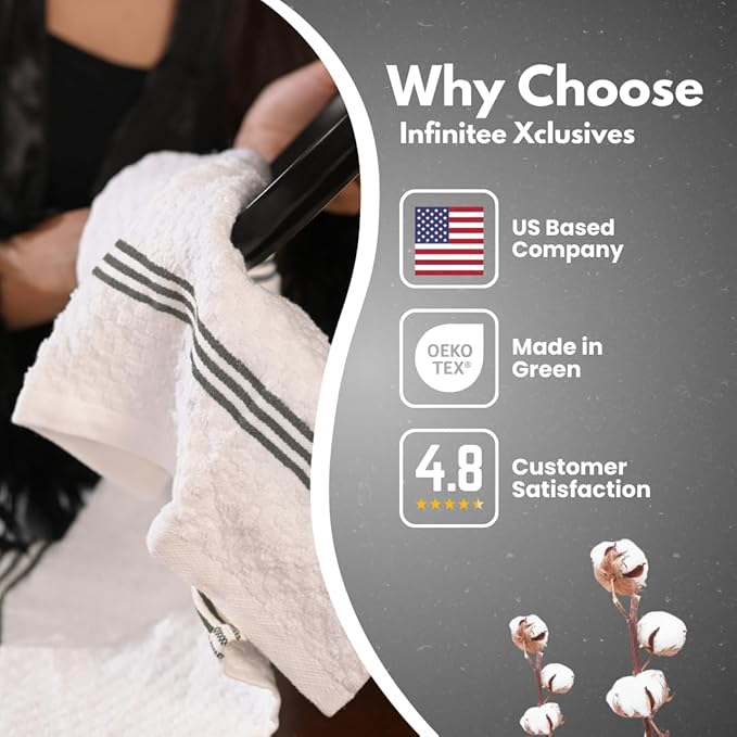 Infinitee Xclusives 100% Cotton Kitchen Towels - 15x25 Inch Ultra Soft Tea Towel, Super Absorbent Terry Dish Towels for Kitchen Linens |Grey|