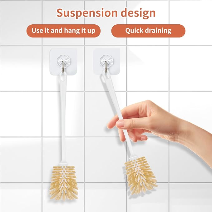 Bottle Brush Set – Adjustable Long Handle (Up to 15.6”) Narrow Bottle Cleaner, Fixed Handle Bottle Cleaning Brush, 2 Traceless Hooks & 2 Straw Brushes for Water Bottle Coffee Maker& More