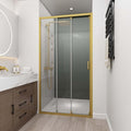 42" W x 78" H 3-Panels Sliding Shower Door, Shower Door Clear 6mm Tempered Glass with Brushed Gold Frame, 3-Panels Sliding Shower Easy to Clean,Three-Panel Synchronized Shower Sliding Door