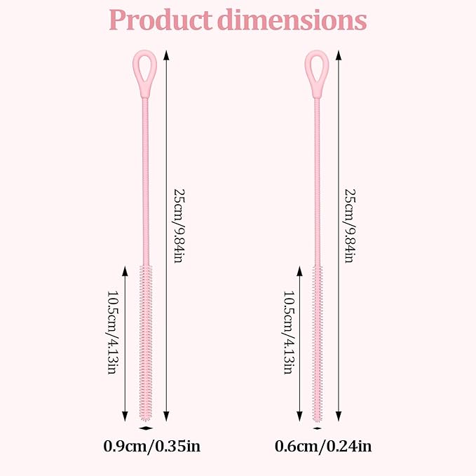 Silicone Straw Cleaner Brush, 2Pcs Straw Cleaner Brush Extra Long, Straw Brush Bristles Cleaner Brush for Cleaning Stanley, Metal Glass Straws, Drink Lid (Pink)