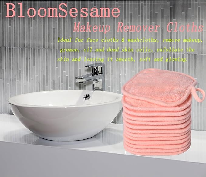 Makeup Remover Cloths for Face, Eye, Lips - Reusable Makeup Remover Pads Soft Microfiber Facial Cleansing Cloths 5 x 5 inch 6 Pack (Coral)