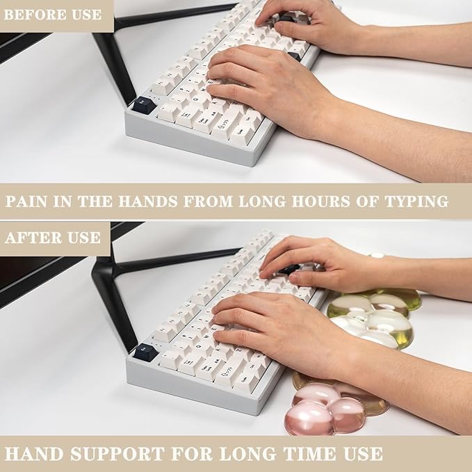 Ergonomic Cloud Silicone Gel Keyboard and Mouse Wrist Rest Set – Clear Wrist Rest for Computer Keyboard 60%/68%/75%, Comfort & Support for Typing and Gaming (Yellow Pink)