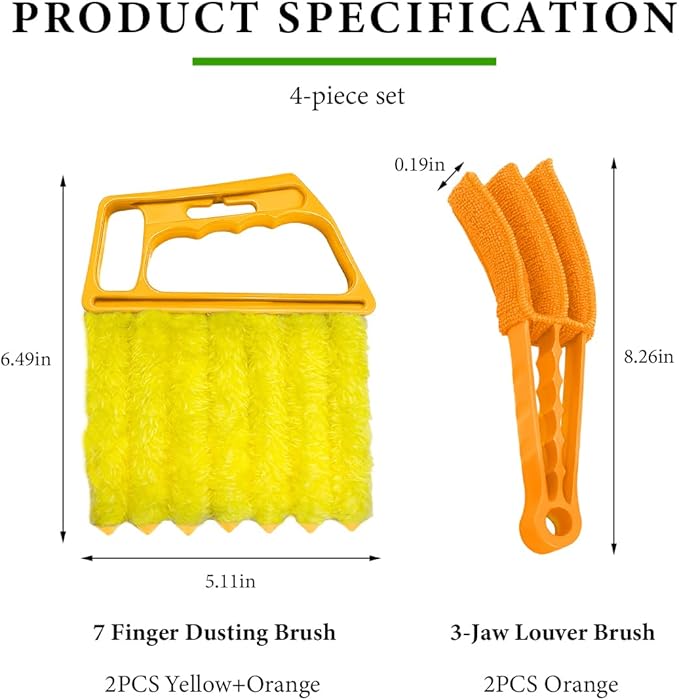 4 PCS Blind Cleaner Duster Tool, Window Venetian Hand-held 7 Finger Dusting Cleaner Brush, Blinds Cleaning Brush Tool for Window Shutters Air Conditioner, Car Accessories