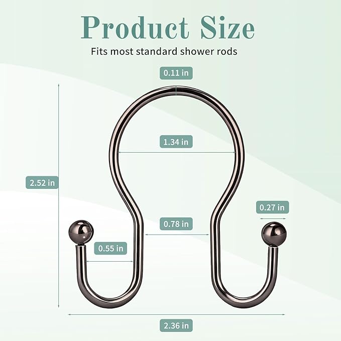 Goowin Shower Curtain Hooks, 12 Pcs Shower Curtain Rings, Stainless Steel Shower Curtain Hangers, Metal Shower Curtain Hooks Rings Rust Proof, Minimalist Shower Hooks for Shower Curtain, Bronze