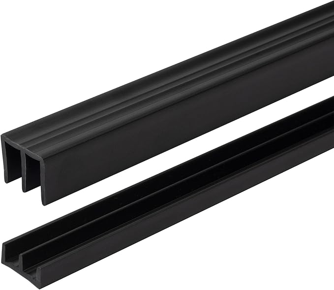 1/4" Panel Sliding Door Track - 48" Black Plastic Upper & Lower Set, USA Made, Pack of 1 - Outwater