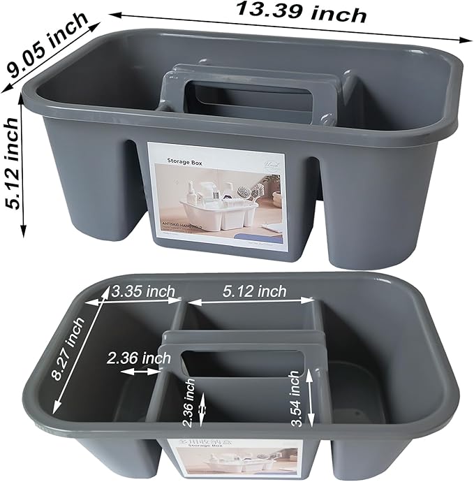 Portable Shower Caddy Basket with 4 Compartments Fits Small/Medium Bottles ≤2.36" Dia. Divided Cleaning Supplies Organizer Storage for Small Tools, Bathroom, Kitchen, College Dorm, Garden, Under Sink