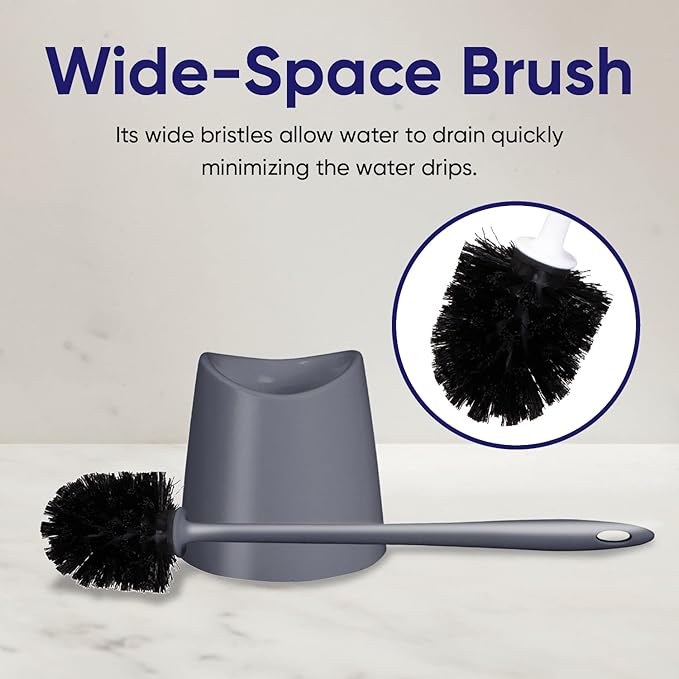 Modern Toilet Brush and Holder, Grey Toilet Bowl Scrub Brush with Storage Caddy, Bathroom Cleaner. by Superio
