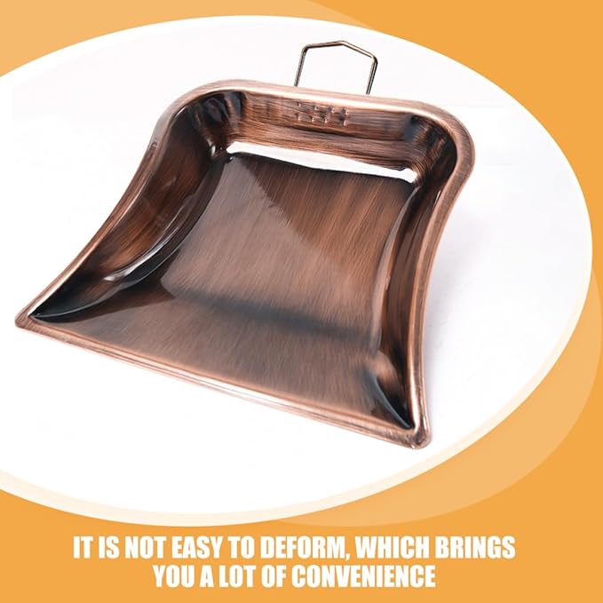 VICASKY Small Handheld Desktop Dustpan in Antique Copper Color, Stainless Steel Reusable Cleaning Shovel with Hook for Home and Office Use