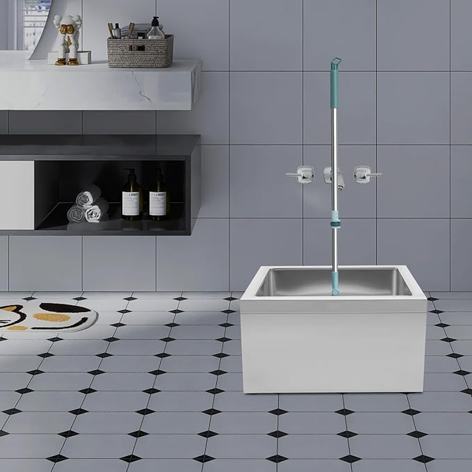 Commercial Floor Mop Sink, 19x 22x12 Inch Utility Room Service Basin Mop sink with Cleaning Tool Rack for Restaurant Kitchen Garage Basement Bathroom Stainless Steel No Baffles
