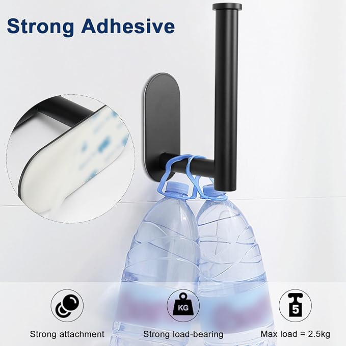 NearMoon Toilet Paper Holder Self Adhesive, Premium Thicken SUS304 Stainless Steel Rustproof Adhesive Toilet Roll Holder no Drilling for Bathroom, Kitchen, Washroom (2 Pack, Matte Black)