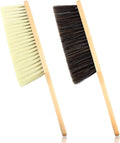 2 Pieces Dust Brush Hand Broom Wooden Bench Brushes with Soft Bristles Counter Brush with Long Wood Handle Household Cleaning Brush for Sofa Bed Pet Fireplace Car (Brown, Yellow)