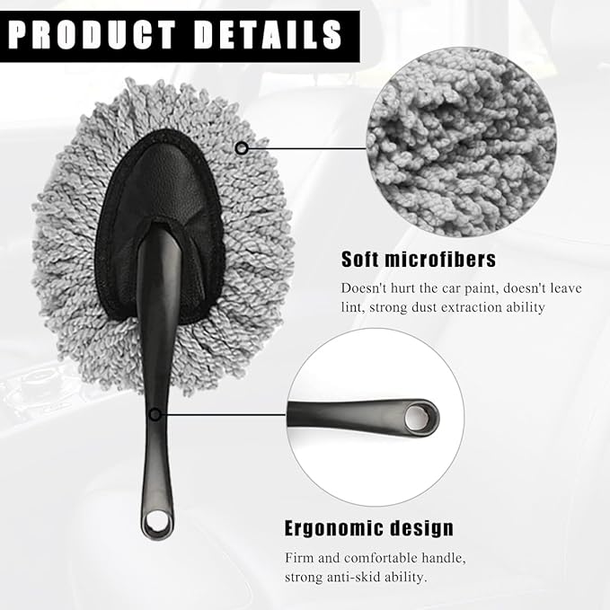 Car Dash Duster Brush, Super Soft Microfiber Multi-Functional Car Cleaning Brush, Scratch Free Dash Dusting Tool with a Anti-Skid Handle for Vehicle Home Kitchen Cleaning (Gray)