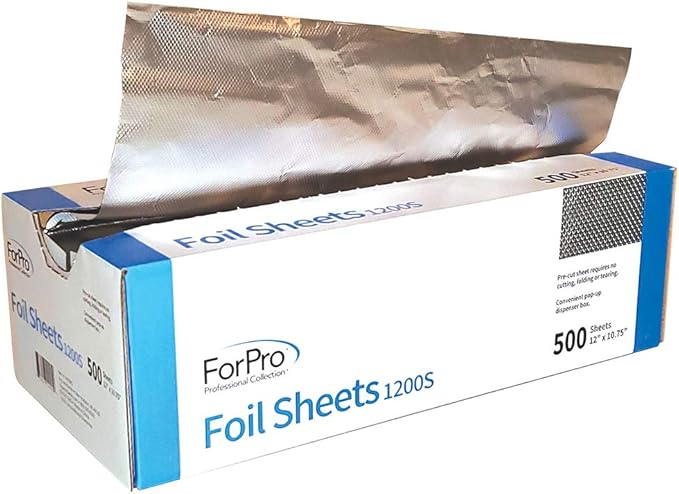 ForPro Professional Collection Embossed Pop-Up Foil Sheets 1200S, 12" Aluminium Foil, Dispenser, for Hair Color Application and Highlighting, Food Safe, 12" W x 10.75" L, 500-Count (Pack of 6)