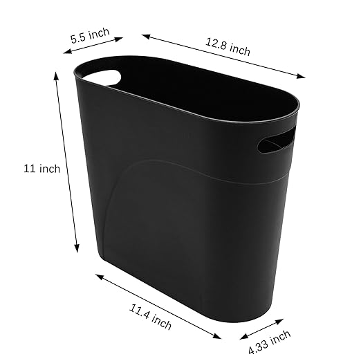 2 Pack 3.2 Gallon Plastic Trash Cans for Bathroom, Small Waste Bins with Handles, Compact Garbage Containers for Narrow Spaces, Recycle Wastebaskets for Office, Kitchen, Bedroom, Living Room (black)