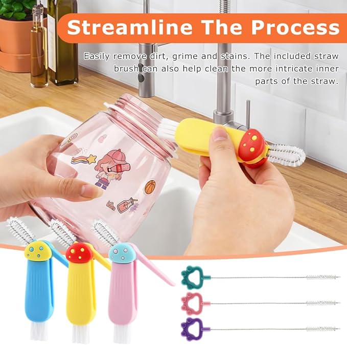 3 in 1 Cup Lid Cleaning Brush Multifunctional Cup Lid Ga-p Cleaner,Portable Silicone Cups Lids Ga-p Cleaner,with 3 Straw Cleaner Brush, for Bottle Tight Spaces Cups