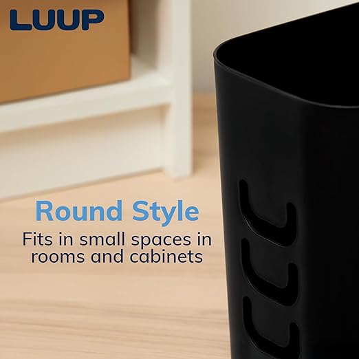 STORi Luup Bathroom Wastebasket 2pk, Secure Grocery Bags, Plastic Garbage Container for Vanity, Laundry Room, Kitchen, Office, 2.5 Gallon, Black, Made in USA
