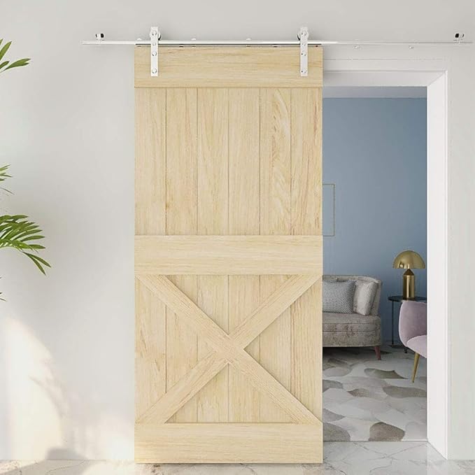 TSMST 9FT Sliding Barn Door Hardware Kit, Stainless Steel Heavy Duty Sturdy Barn Door Track for Single Wood Door, Slide Smoothly Quietly (L Style)