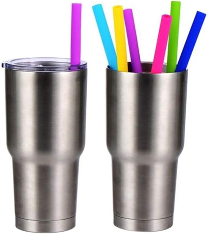 tifanso 14PCS Reusable Silicone Straws with Cleaning Brushes, 10" Flexible Extra Wide Large Jumbo Drinking Straws, Great for for 30oz and 20oz Tumblers Yeti/Rtic and Milkshakes