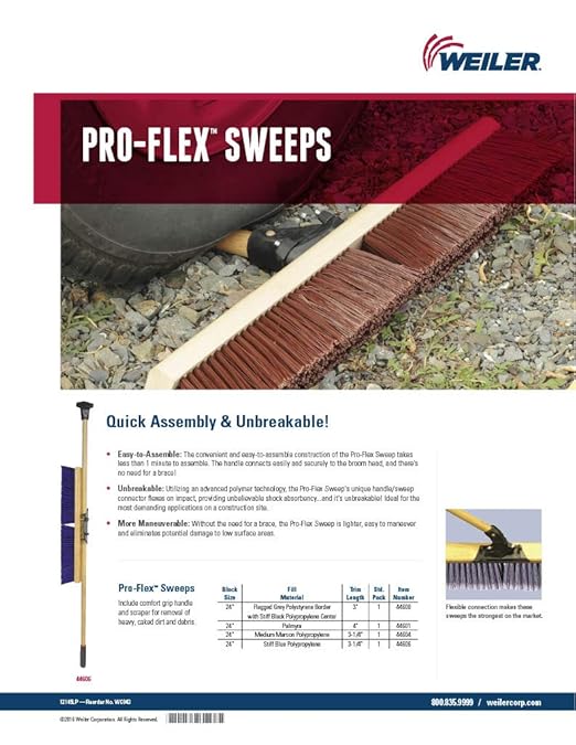 Weiler 44606 Pro-Flex 24" Block Size, Stiff Blue Polypropylene Fill, Sweep