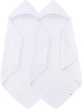 SWEET DOLPHIN Muslin Hooded Baby Bath Towels - 2 Pack 100% Cotton Towel for Babies, Infants, Toddlers - 32x32Inch - Highly Absorbent and Newborn Essential, White