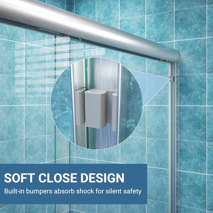 Glass Sliding Shower Door 56-60" W x 72" H, Semi Frameless Double Sliding Bathroom Shower Door, 1/4"(6mm) Clear Tempered Glass, Nano Easy Cleaning Coated, ANSI Cerified, Brushed Nickel