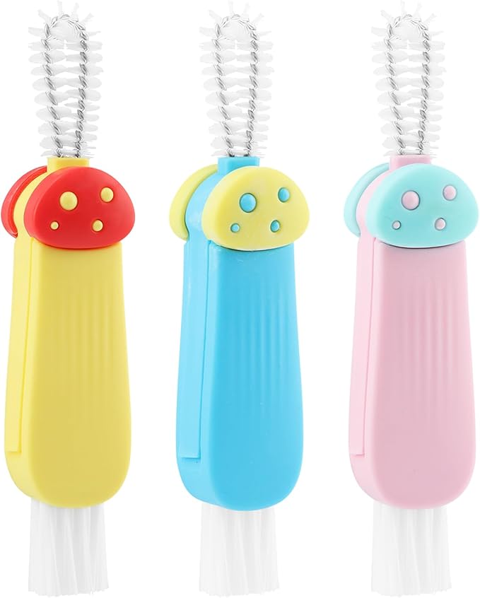 3 in 1 Multifunctional Lid Gap Cleaning Brush Set - Cup, Bottle, Sport Water Bottle (Pink, Yellow, Blue)