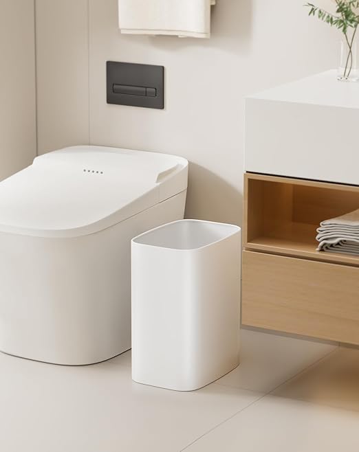 Cesun Small Bathroom Trash Can, 3.4 Gallon Metal Garbage Can, Slim Stainless Steel Waste Basket for Dorm, Bedroom, Office, Toilet, Near Desk, Under Sink (White)