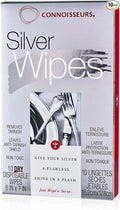 Connoisseurs Silver Cleaner Wipes for Sterling Silver Jewelry and Tableware - 10 Pack - Dry and Disposable - Remove and Prevent Tarnish