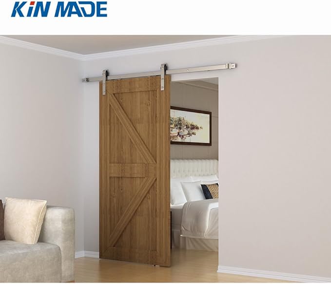 Stainless Steel J-Shape Basic Contemporary Sliding Barn Door Hardware Kit Single Door 5.5FT-Track (1700mm) One-Door Hardware Kit