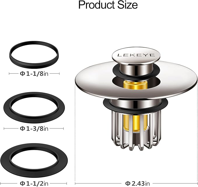 LEKEYE Bathroom Sink Stopper | Shower Drain Hair Catcher | Pop-up Sink Drain Stopper with Strainer | Bathroom Sink Plug for 1-1/8 to 1-1/2" Sink Drain Hole- Brushed Nickel