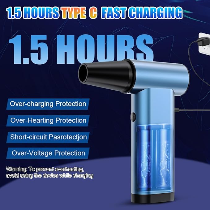 DSHDING Metal Compressed Air Duster - 180000RPM High-Speed Mini Blower Cordless & Vacuum Cleaner with LED Light, 3-Gear Adjustable Rechargeable Dust Blower for PC, Keyboard, Outdoor, House and Car