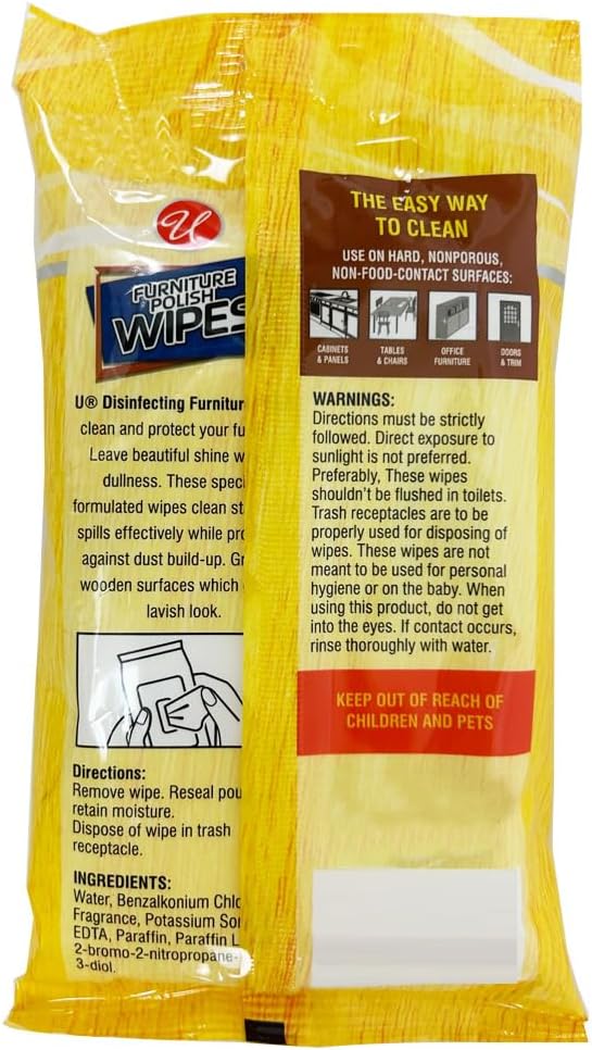 84Pc Wood Cleaner Polishing Wipes Shine Protect Furniture Doors Lemon Scent 2Pk Pleasant Lemon Scent Brilliant Shine Use on Nonporous Surface Safe Doors Furniture Cabinets Wood Kitchen Bathroom
