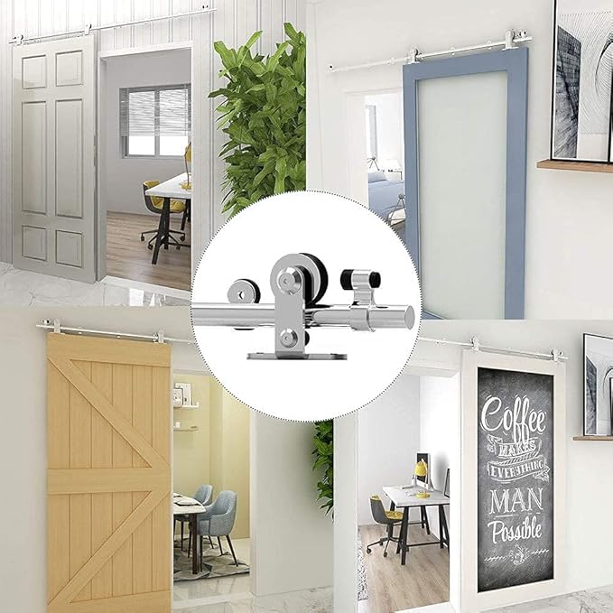 TSMST 6.6FT Sliding Barn Door Hardware Kit, Top Mount Stainless Steel Heavy Duty Sturdy Barn Door Track for Single Wood Door, Slide Smoothly Quietly (T Style)