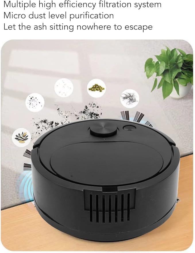 Robot Vacuum Cleaner, Multifunctional USB Charging Mini Robot Vacuum Sweeping Robot for Wooden Flooring Tile Carpet (Black)