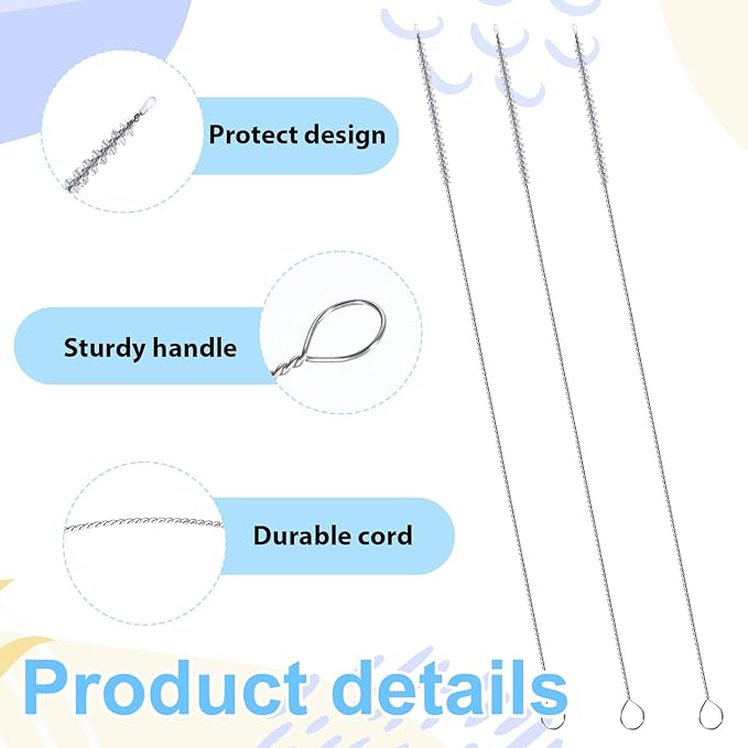 5 Pcs 12 Inch Straw Cleaner Brush for Tumbler Straws, Extra Long Straw Brush 4mm Wide Bottle Cleaner Brushes with Metal Handles Reusable Drinking Cup Cleaners Brushes for Sippy Cup