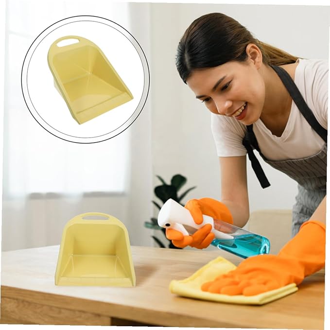 Handheld Dustpan for Home and Office, 2pcs Small Size with Handle, Ergonomic Lime Yellow Cleaning Dustpan for Desk and Daily Use