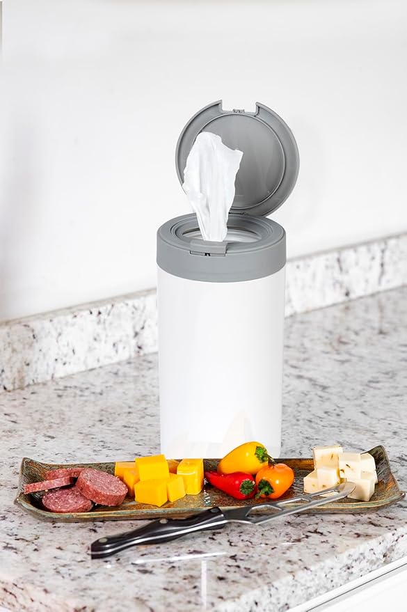 Disinfecting Wipes Dispenser - Push Button Decorative Holder for Standard Cleaning Wipes Container, Use in Kitchen Countertop, Bathroom, Classroom (White)