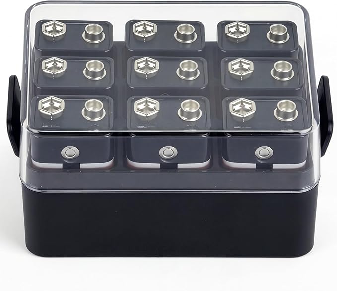 ALCYON 9V Battery Organizer Storage Case, Battery Vault Box Container for 12pcs 9V Batteries, Plastic Clear Protective Battery Holder for Travelling/Home/Office (Box Only, Black)