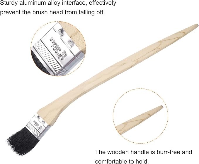 uxcell 3pcs Bent Radiator Paint Brush 1.5" Width Curved Wall Paint Soft Bristle Brushes with Long Wood Handle for Painting DIY Wall Treatment