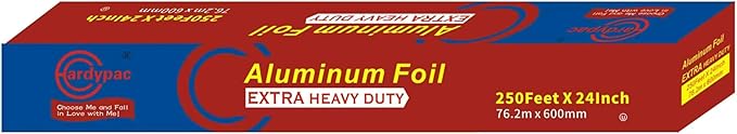 24 Inch Extra Wide Extra Heavy Duty Aluminum Foil Roll, 24 Inch Width x 250 Feet length, 500SQFT, 30 Micron Thick, Extra Heavy Duty grill foil, extra wide tin foil for cooking, wrapping,baking and BBQ