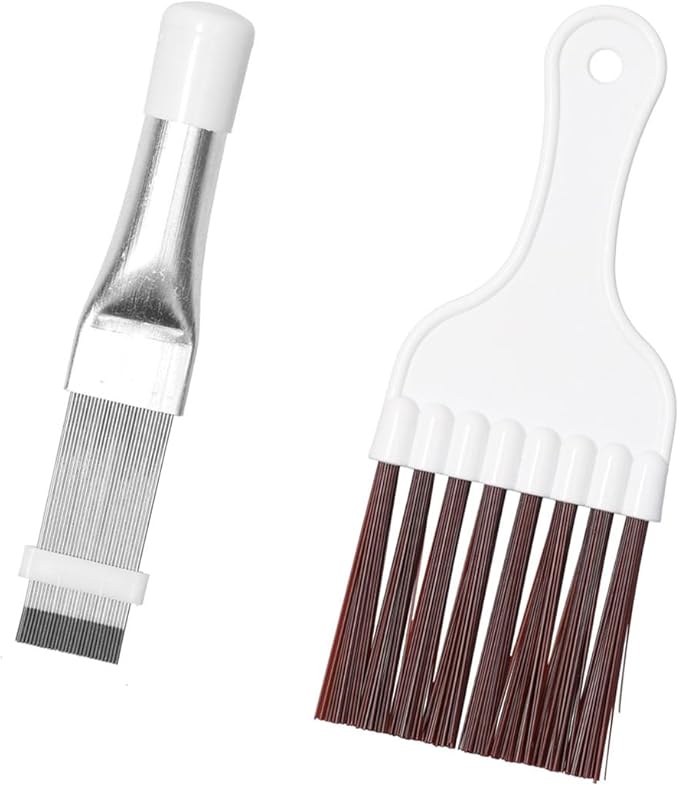Air Conditioner Condenser Fin Comb and Cleaning Brush Set, Stainless Steel Fin Repair Tool for Evaporator Coils, Radiators, Computer Heatsinks (Fin Comb and Brush)