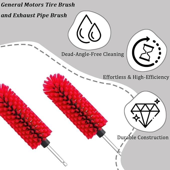 Drill Brush for Car Wheel, Soft No Scratches Vehicle Rim Cleaning Brush for Wheel Rim Engine, Highly Density Automotive Tire Drill Cleaner Tool, Universal for Most Vehicles (Red)