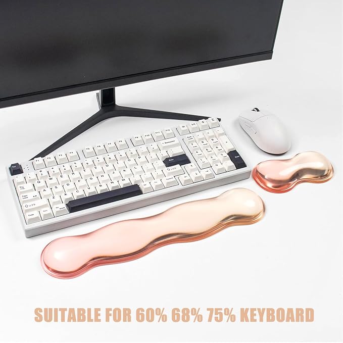 Gel Keyboard and Mouse Wrist Rest Set – Clear Orange Wrist Rest for Computer Keyboard 60%/68%/75%, Keyboard Cushion, Comfort & Support for Typing and Gaming