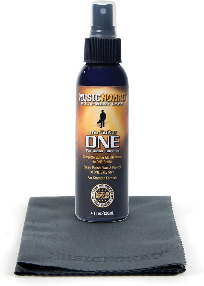 MusicNomad Guitar ONE All-in-1 Cleaner, Polish, and Wax and Microfiber Polishing Cloth Cleaning Kit (MN297)