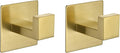 Flybath Square Towel Hooks Robe Hook Holder SUS 304 Stainless Steel Bath Kitchen Door Wall Stick on Coat Hooks for Hanging Self Adhesive, Brushed Gold - 2 Pack