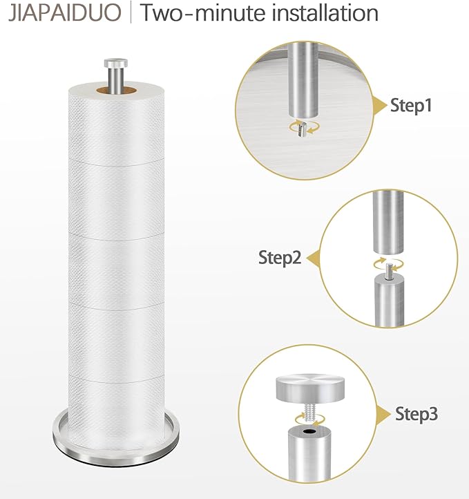 Toilet Paper Holder Stand with Reserve Function, Brushed Nickel Toilet Roll Holder Free Standing, Toilets Paper Storage Stand for 5 Rolls of Toilets Papers，Modern Design