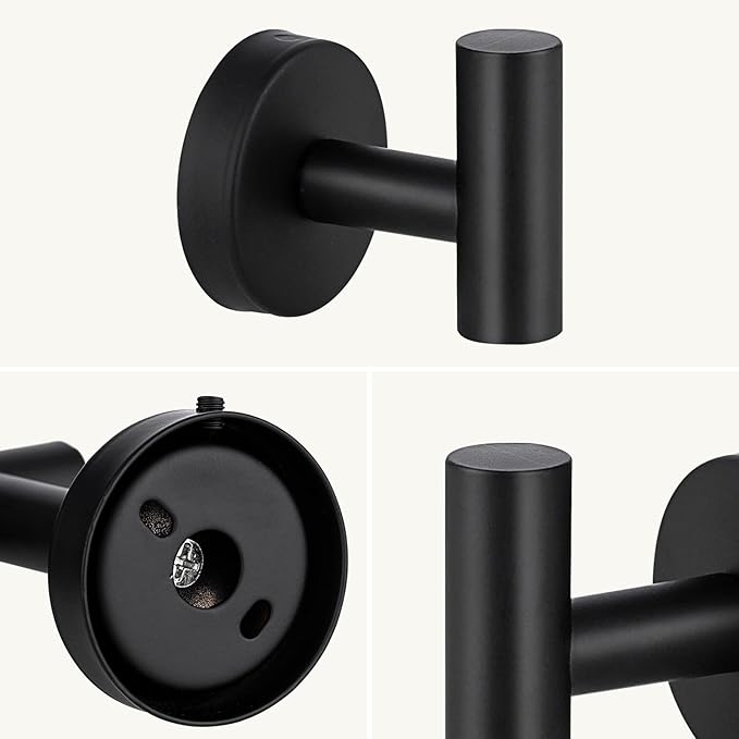 Towel Hooks, SUS 304 Stainless Steel Hooks, Heavy Duty Door Hanger Towel Robe Clothes Cabinet Closet Sponges Hook for Bathroom Kitchen Garage Gotel (Black, 2 Pcs)