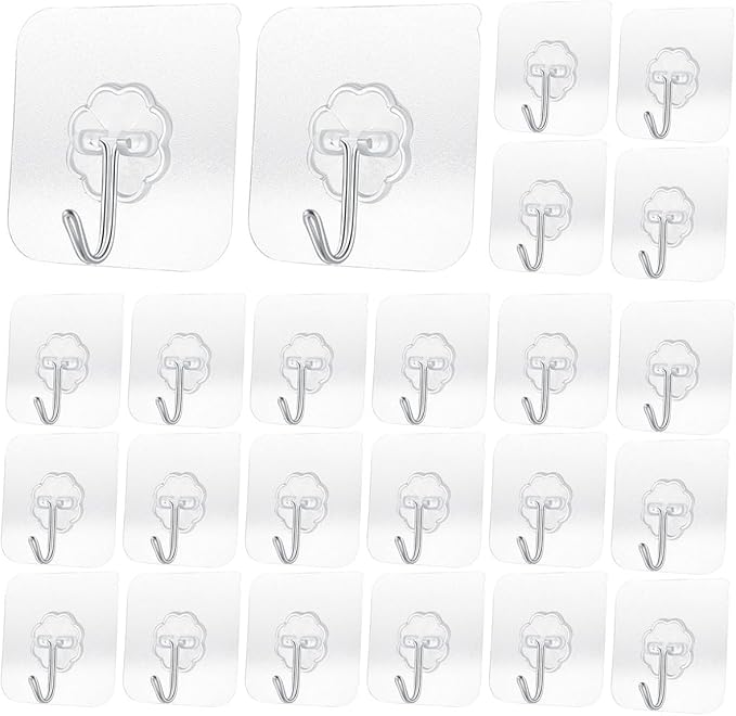 Heavy Duty Adhesive Hooks 33 lb(Max) 15KG,Waterproof and Oilproof Reusable Seamless Hooks Heavy Duty Wall Hook for Kitchen Bathroom Office 24 Pack