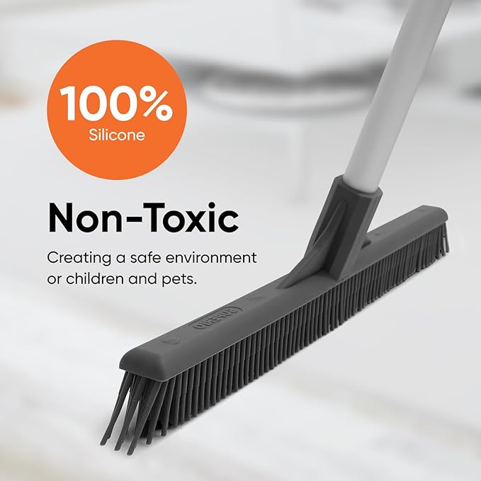 Superio 16” Pet Hair Remover Silicone Broom - Carpet Rake for Fur Removal - Rug Rake to Fluff Carpet – for Dust on Hardwood Floor & Tile – Rinse to Clean