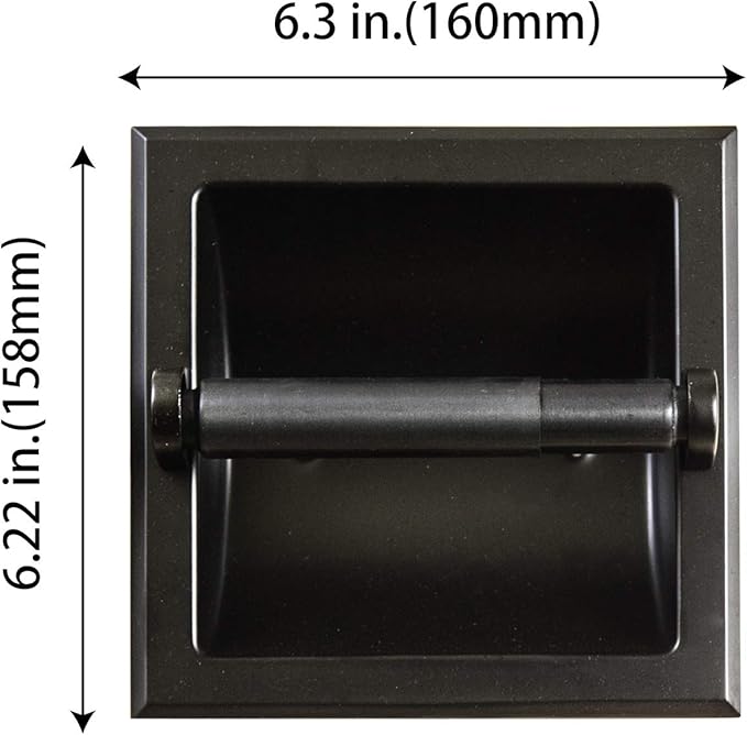 SENTO Recessed Matte Black Toilet Paper Holder, Wall Mounted Heavy Duty Metal Toilet Paper Roll Holder with Rear Mounting Bracket, in Wall, Easy Installation, Matte Black